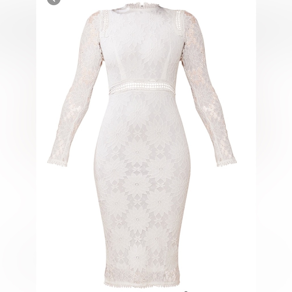 Caris White Long Sleeve Lace Bodycon Dress